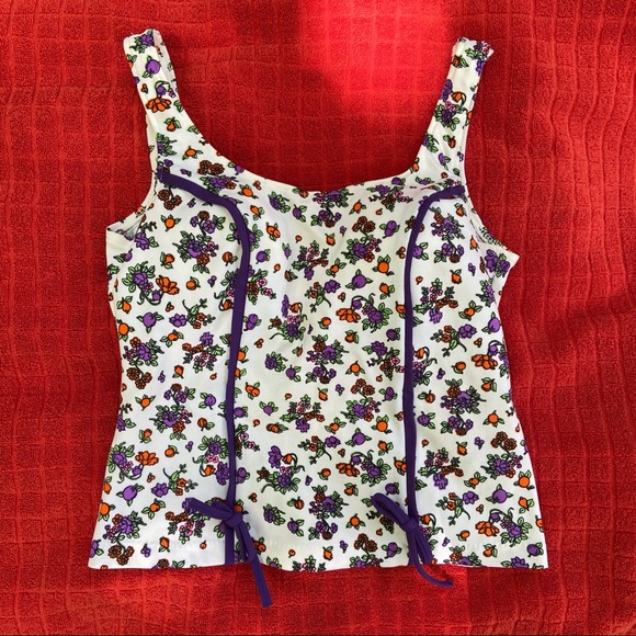 Vintage Pinup Floral Swimsuit Tankini Top Medium - Picture 1 of 5